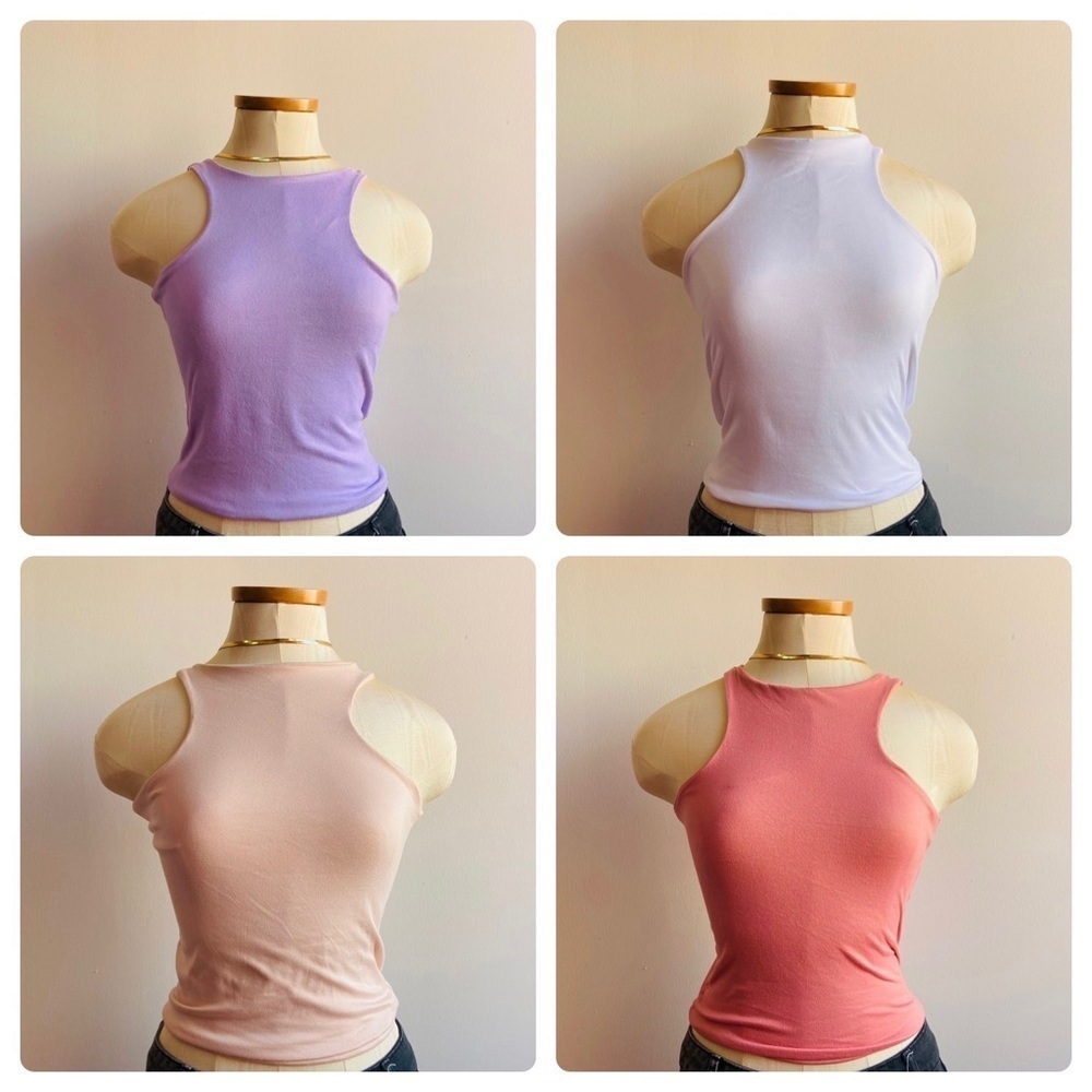 NWT 4 Piece Tank Top Set Bundle In White, Lilac, Pink and Peach Colors Size S/M